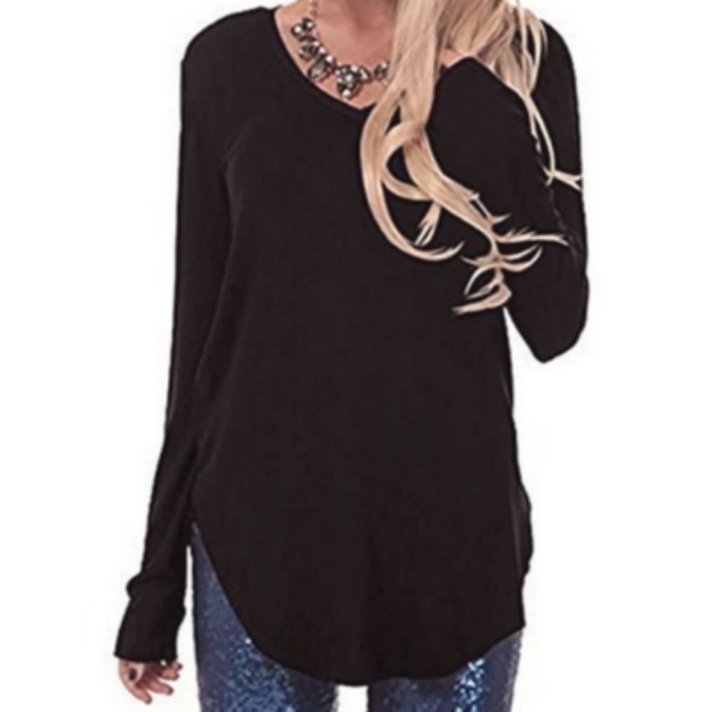 NEW CNFIO Women Long Sleeve Tunic Top V Neck